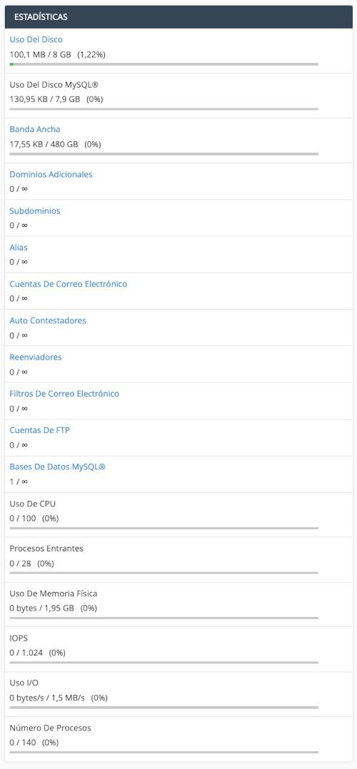 cPanel - Información general - Estadisticas