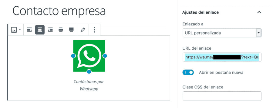 Creación enlace con imagen WhatsApp en Gutenberg