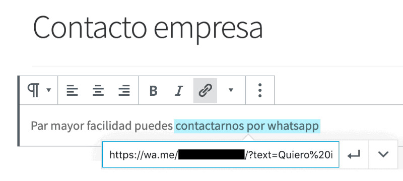 Creación de enlace WhatsApp con Gutenberg