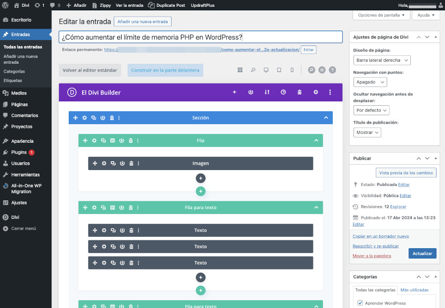 Crear una entrada del Blog con el editor del constructor Divi en WordPress