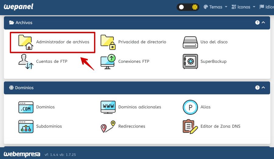 Administrador de archivos de wePanel