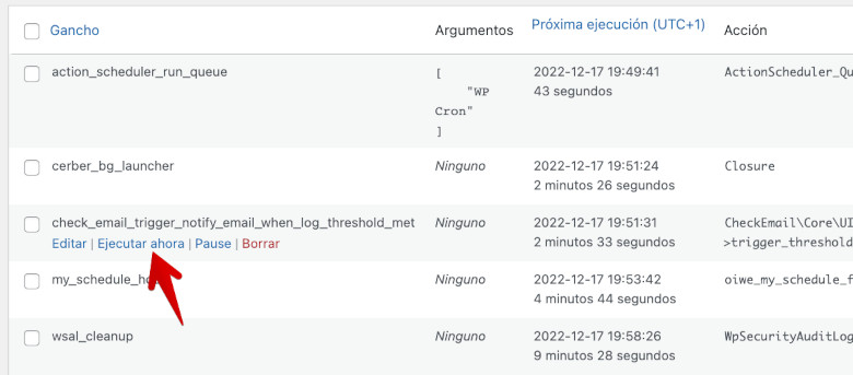 Ejecutar ahora tarea cron con WP Crontrol