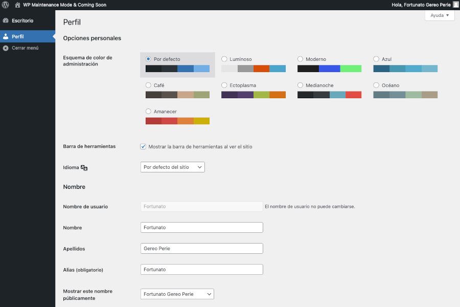 dashboard de suscriptor en WordPress