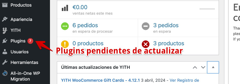 Aviso de plugins pendientes de actualizar