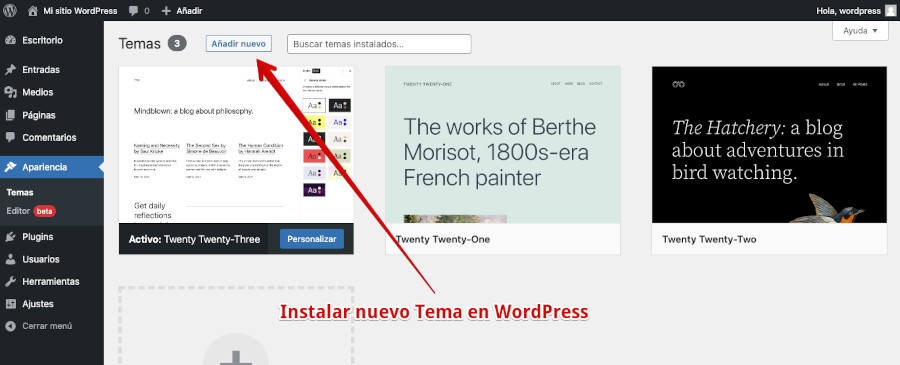 Instalar nuevo Tema en WordPress