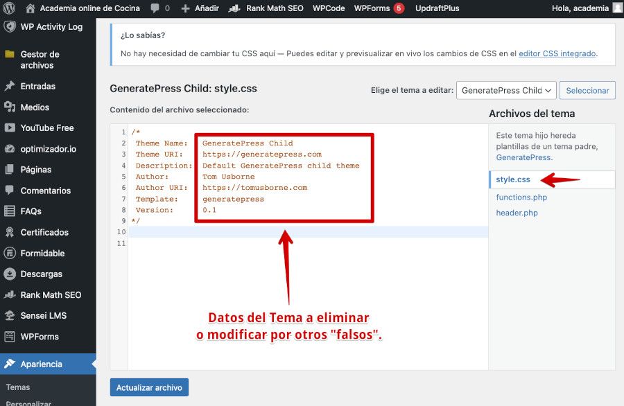 Antes de eliminar los datos en style.css