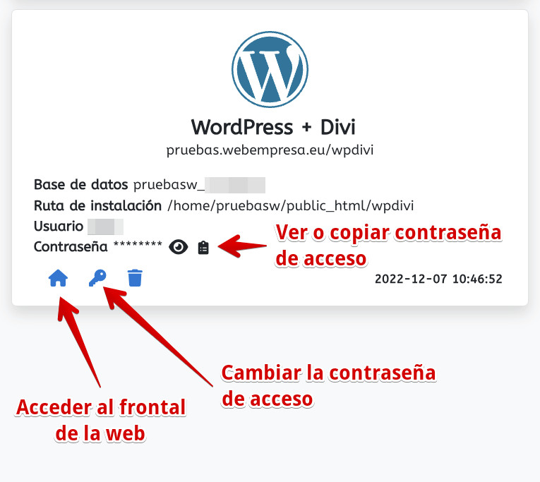 WePanel - Datos de acceso al sitio web