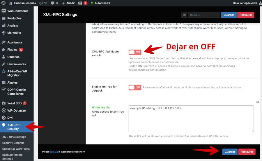 Desactivar xmlrpc.php con el plugin Disable XML-RPC-API
