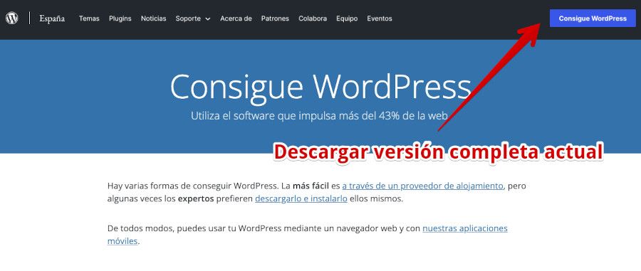 Descargar archivo ZIp de la última versión de WordPress