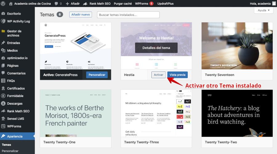 Activar otro Tema para WordPress