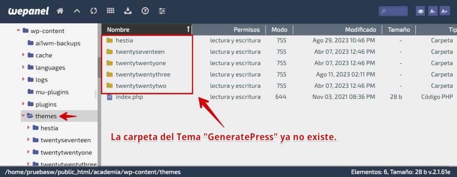 Carpeta de Temas de WordPress en el Hosting