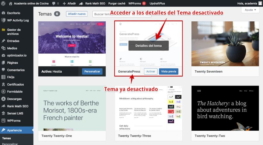 Detalles Tema WordPress