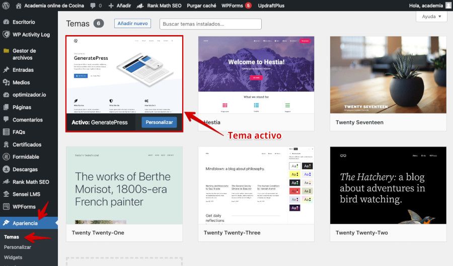 Cambiar Tema activo de WordPress