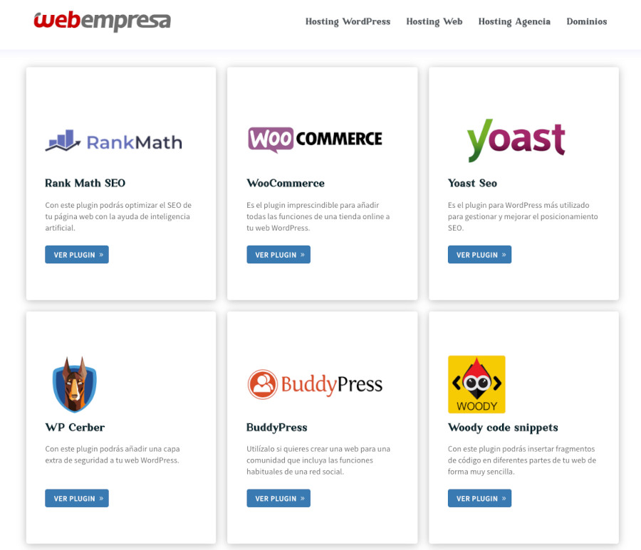 Directorio de plugins para WordPress recomendados por Webempresa