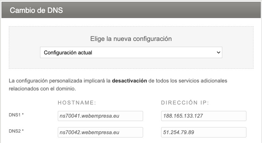 DNS + IP en otro proveedor de dominios