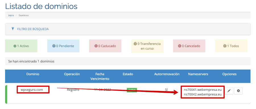 Asignación de DNS a un dominio