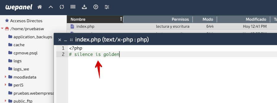 Editar el archivo index.php - Silenci is golden