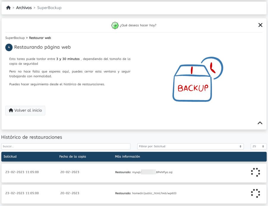 Ejecutar la restauración del backup