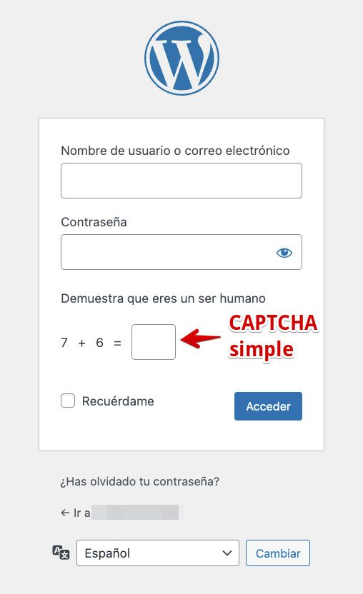 Ejemplo de CAPTCHA simple en formulario de login de WordPress