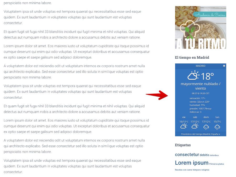 Ejemplo de widget de Clima en WordPress con el plugin Weather Atlas Widget