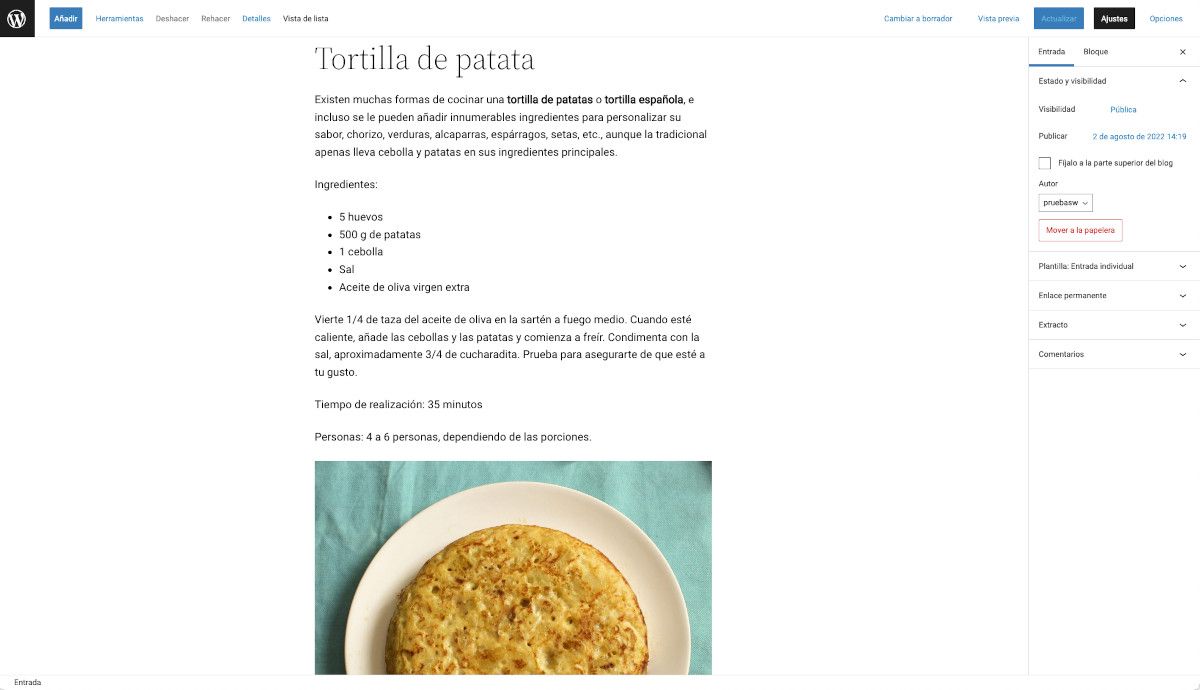 Post de una receta de cocina