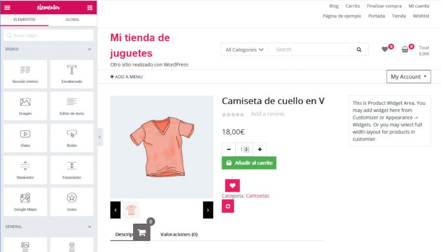 Tienda de WooCommerce con el builder Elementor