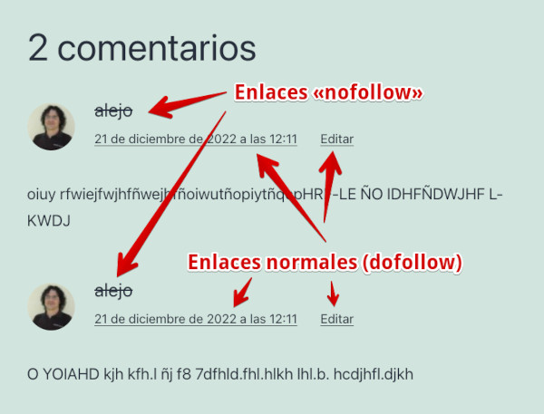 Comentanrios con enlace de autor nofollow