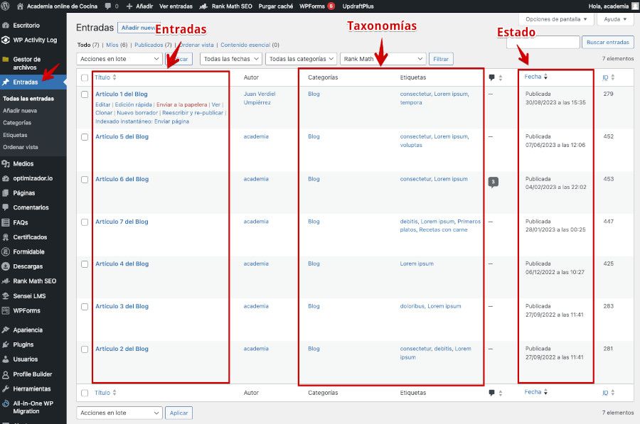 Pagina de Entradas de WordPress