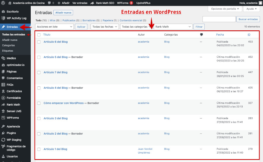 Entradas o post en WordPress