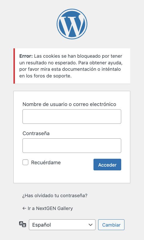 Error de cookies bloqueadas por resultado no esperado al acceder al dashboard de WordPress