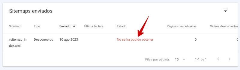 Error de lectura del sitemap en Google