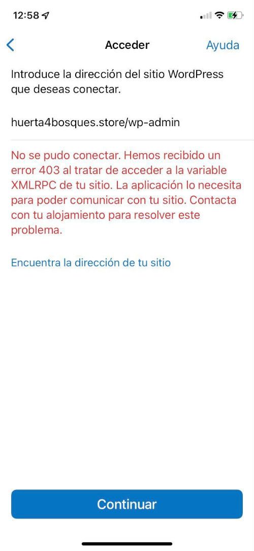 Error 403 al intentar conectar al dashboard de WordPress desde la App móvil de WordPress