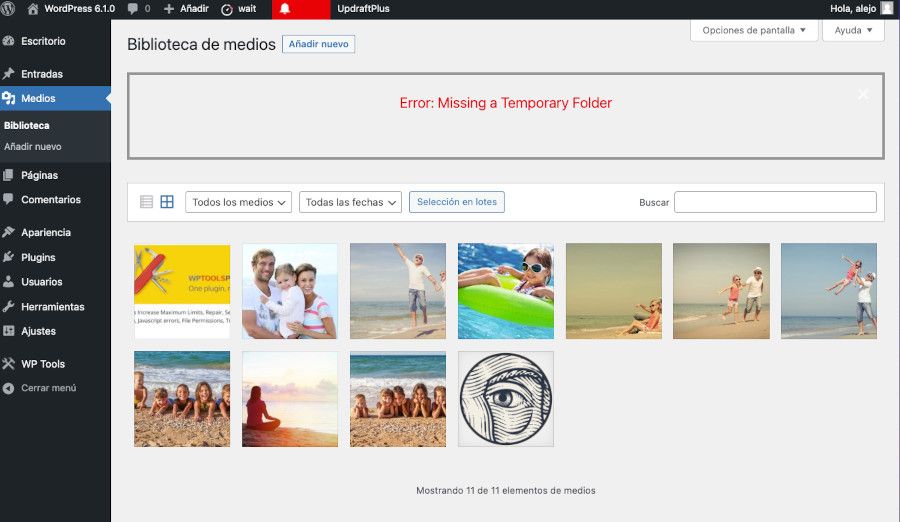 Error de WordPress por falta de carpeta temporal