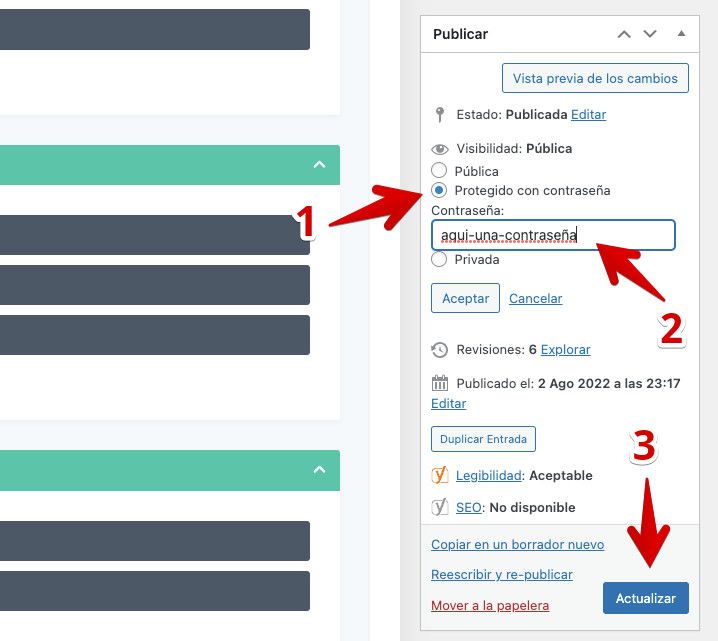 Añadir contraseña a una Entrada de WordPress