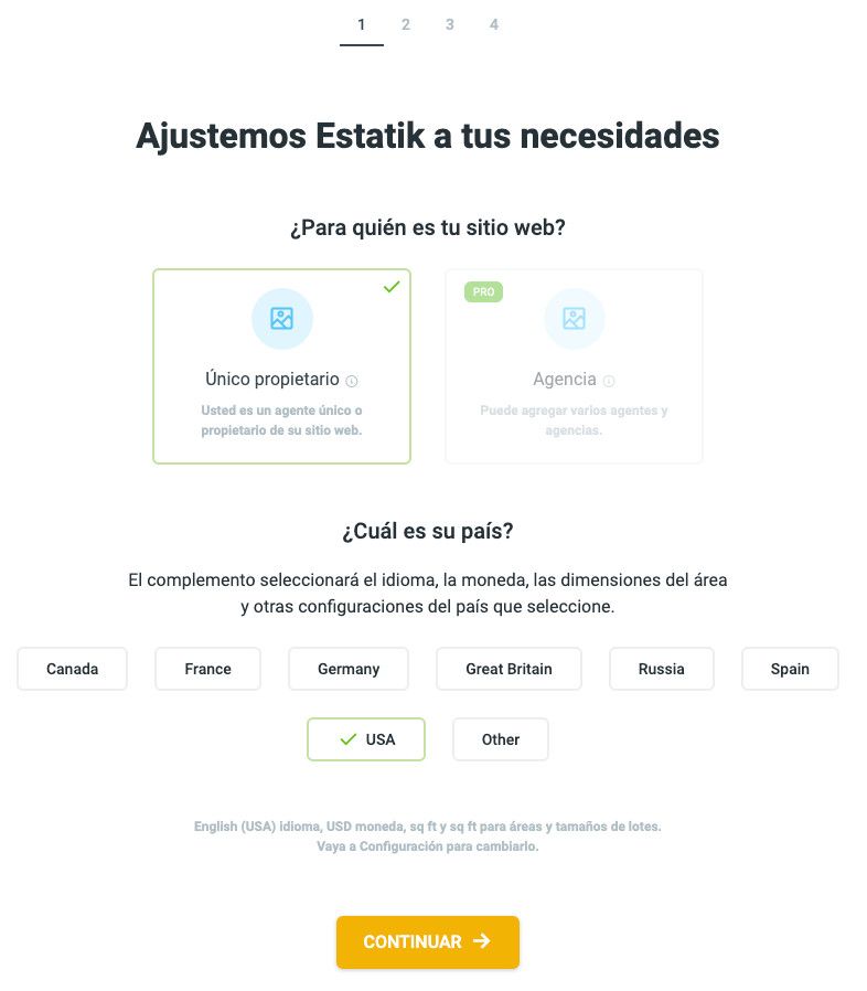 Configuración guiada de Estatik Real Estate