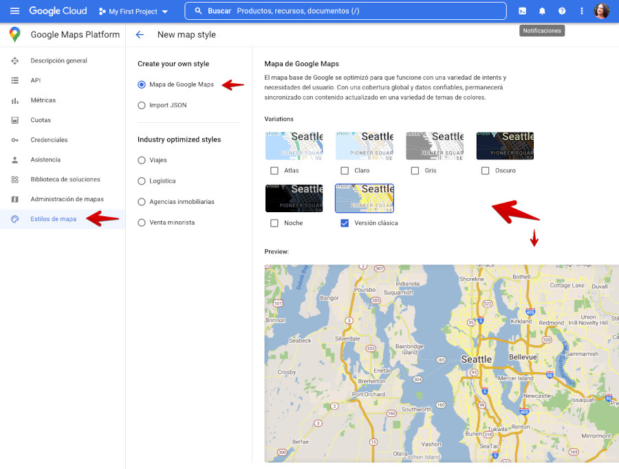 Estilos de mapa de Google