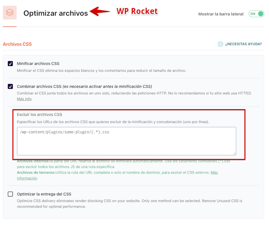 Excluir archivos CSS en el plugin WP Rocket