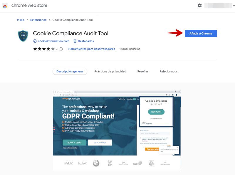 Extensión Cookie Compliance Audit Tool para Google Chrome