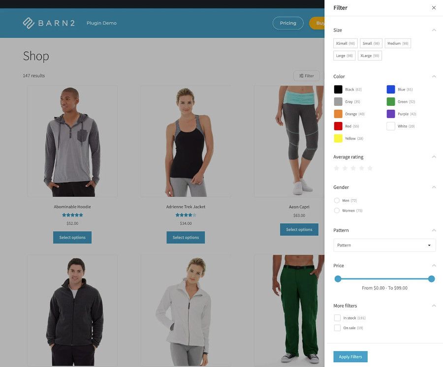 Filtros del plugin WooCommerce Product Filter