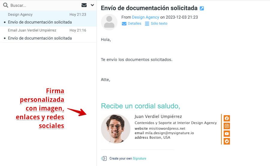 Firma personalizada HTML en un envío de correo