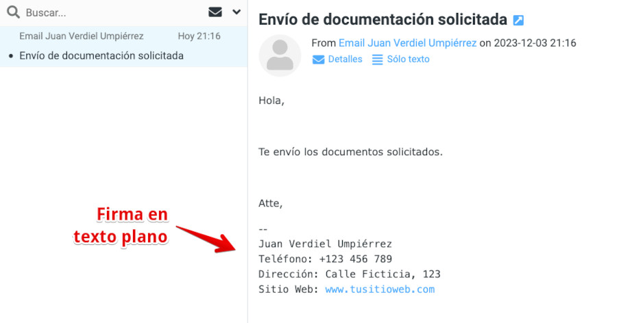 Firma simple HTML en un envío de correo