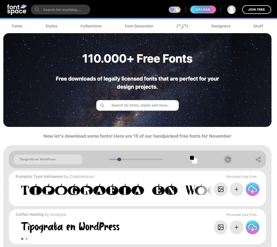 Tipografías en Font Space