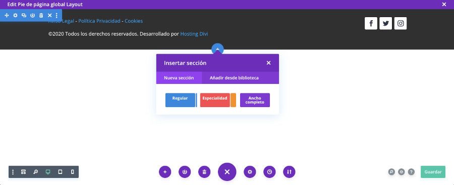 Cambios del footer con Divi creando un pie global