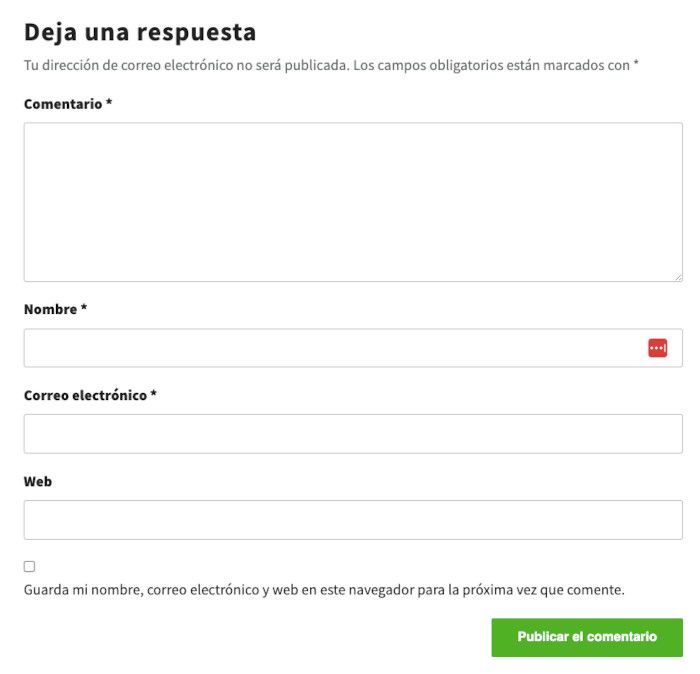 Formulario nativo de comentarios en WordPress