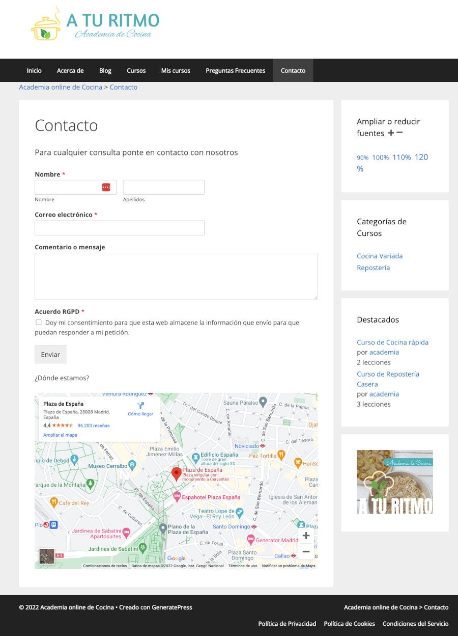 formulario-contacto-wpforms Formulario en la página de contcato de WordPress