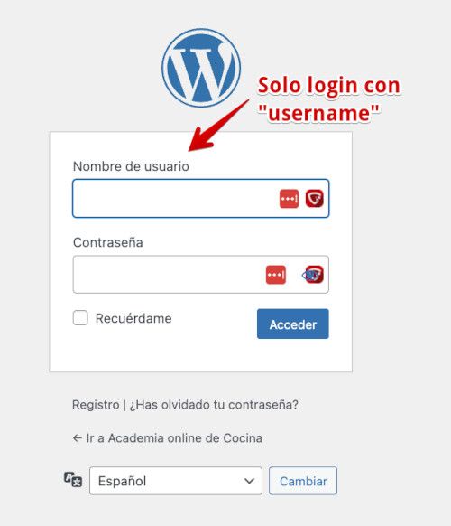 Formulario de login de WordPress solo con username