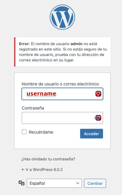 Nombre de usuario erroneo al acceder a WordPress