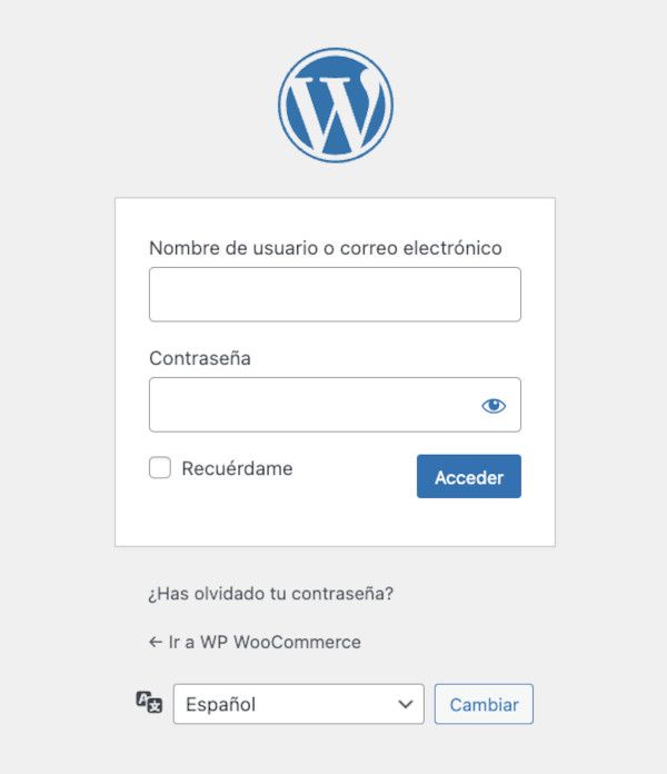 Formulario de acceso al sitio web