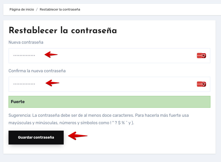 Establecer una contraseña para acceso al sitio web