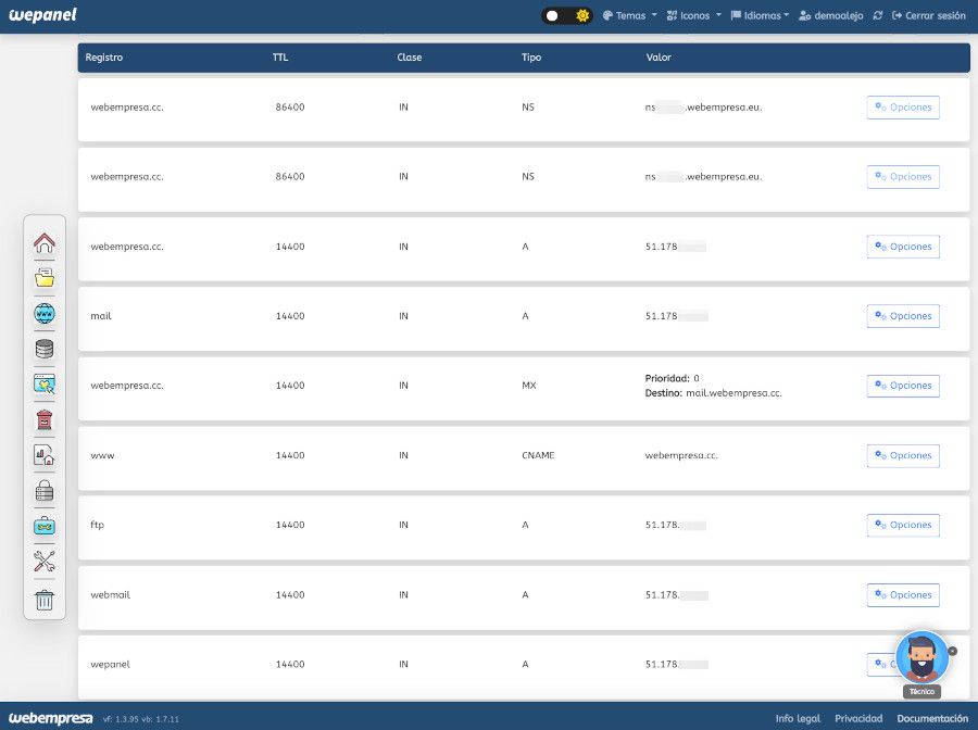 Gestión de DNS desde el panel de Hosting wePanel